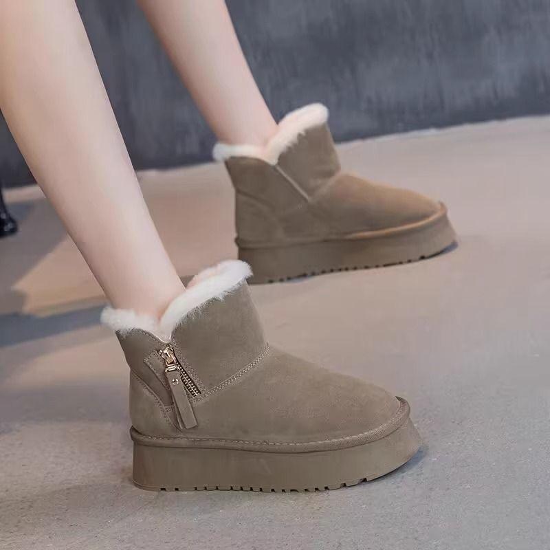 Shoes Snow Boots Women's 2025 Winter New Fashion Versatile Platform Bread Shoes Fleece Thickened Snow Cotton