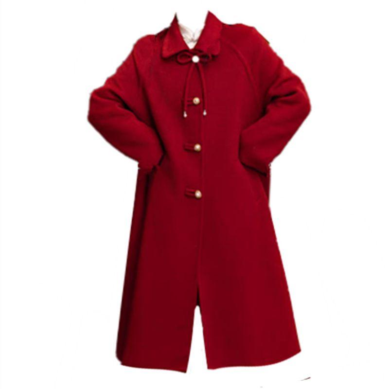 100kg Christmas and New Year Red Bridal Red Coat New Chinese Style Woolen Coat Foreign Trade Extra Large Size Women s Fashion Top M