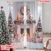 2pcs 2D Flat Printing Merry Christmas Popular Curtains Pink Fireplace Versatile Fabric Without Electricity Party Decorations Use