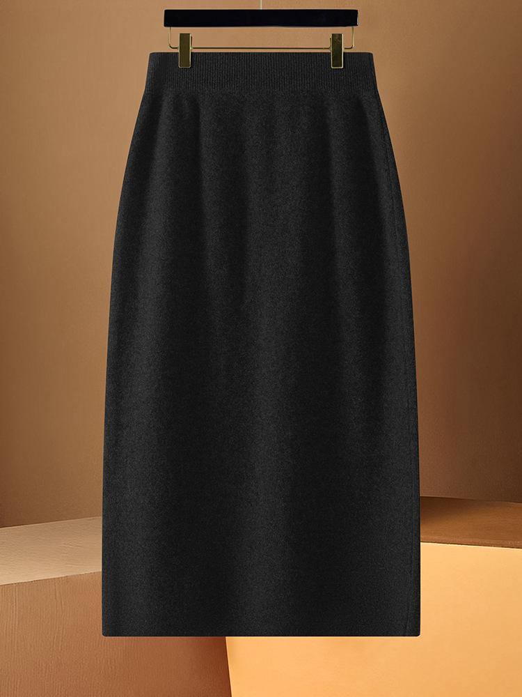 Women's High-Waist 100% Wool Knit Midi Bodycon Skirt - Autumn/Winter Collection