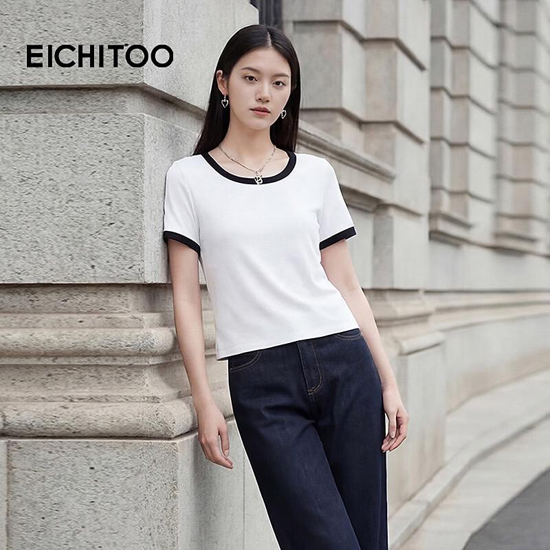 EICHITOO Women's 2026 Summer Colorblock Round Neck T-Shirt