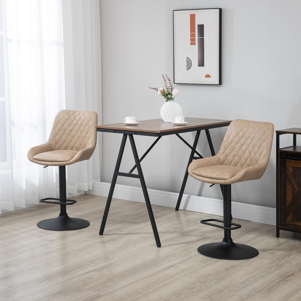 Retro Bar Stools Set of 2, Adjustable Kitchen Stool, Upholstered Bar Chairs with Back, Swivel Seat, Light Khaki