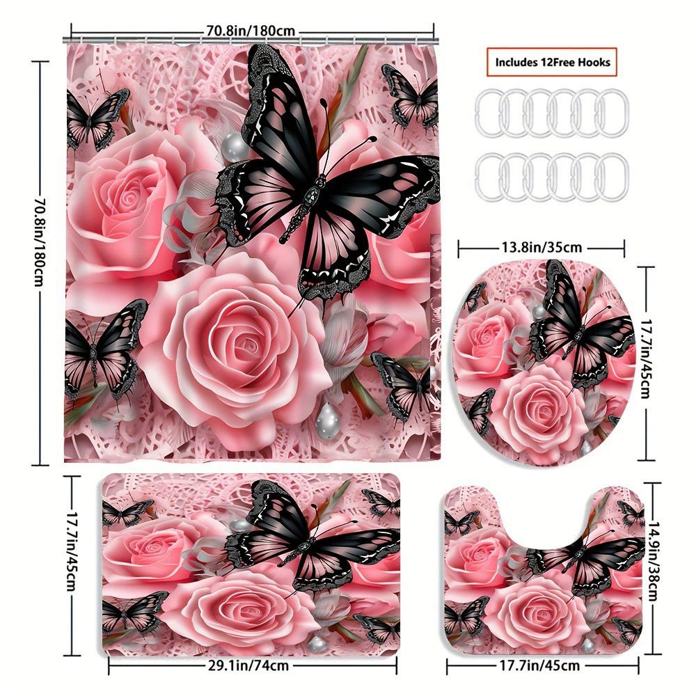 Ensemble de salle de bain récif corallien sous-marin enchanteur - Rideau de douche imperméable, Housse de couvercle de toilette, Tapis de bain et Tapis contour