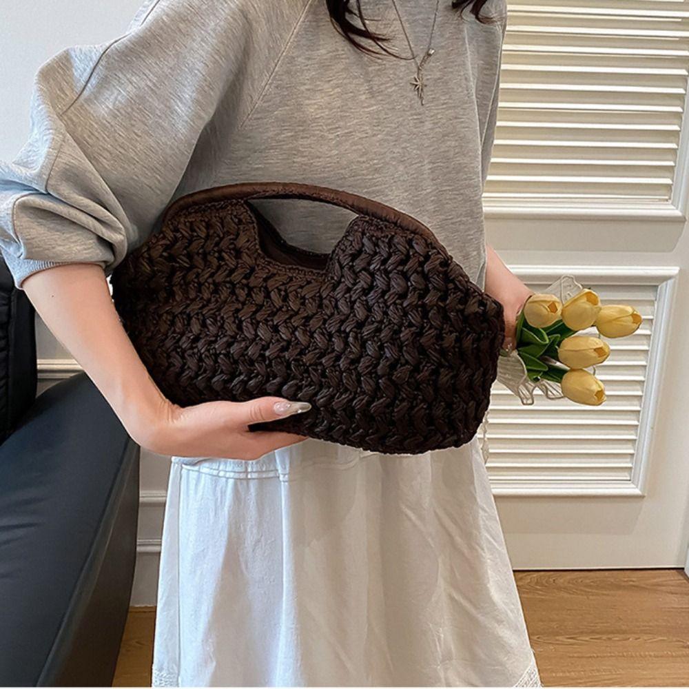 Grass Straw Bag Large Capacity Weave Tote Bag Casual Woven Handbag Girls