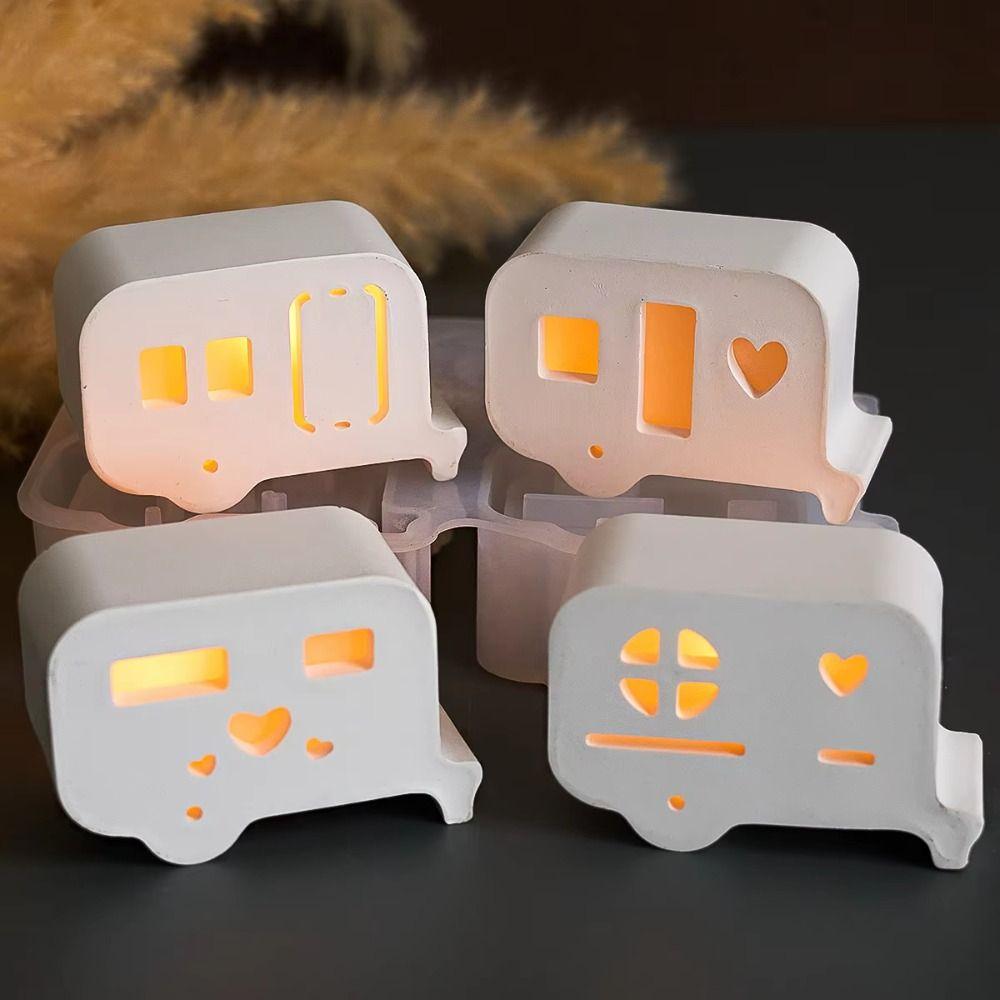 Mini Car Silicone Mold Handmade DIY Crafts Bus Silicone Mold 3D Hollow Heart Creative Bus Desktop Decorative Light Home Decor