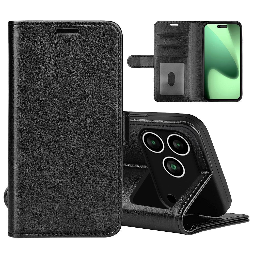 

For iPhone 17 Pro Case Crazy Horse Texture Stand Leather Phone Cover Red