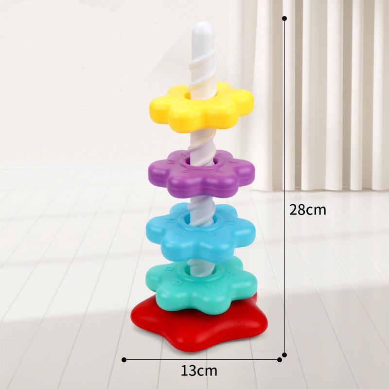 

1 Set Baby Spinning Stacking Puzzle Toys Montessori Rotating Rainbow Tower Children Develop Motor Skills Game Kids Gift