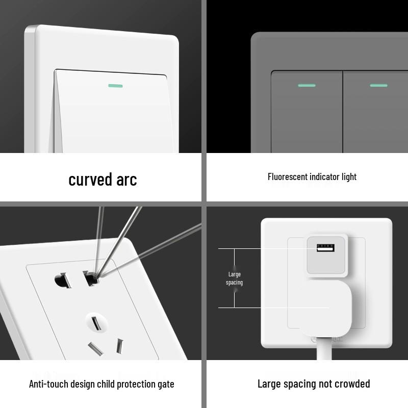 86 Type Wall Panel: Single Gang Light Switch & Socket