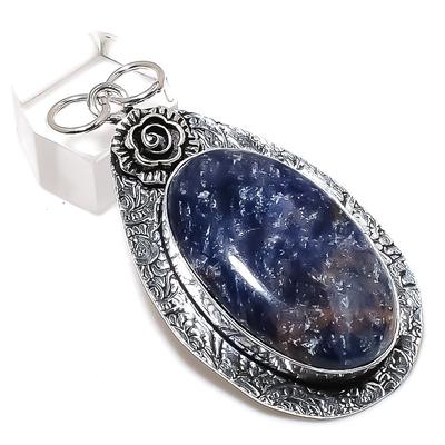 Natural Sodalite Gemstone 925 Sterling Silver Jewelry Pendant 2.48" V5p37