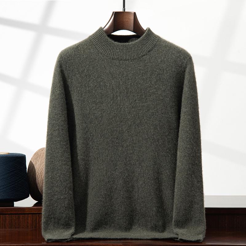 Men's Winter Business Casual Wool Sweater - Thick, Half High Neck, Loose Knit Pullover