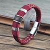 Men Bracelet High Quality Stainless Steel Red Braided Leather Wristband with Beads Magnetic Clasp Punk Jewelry Gift for Him