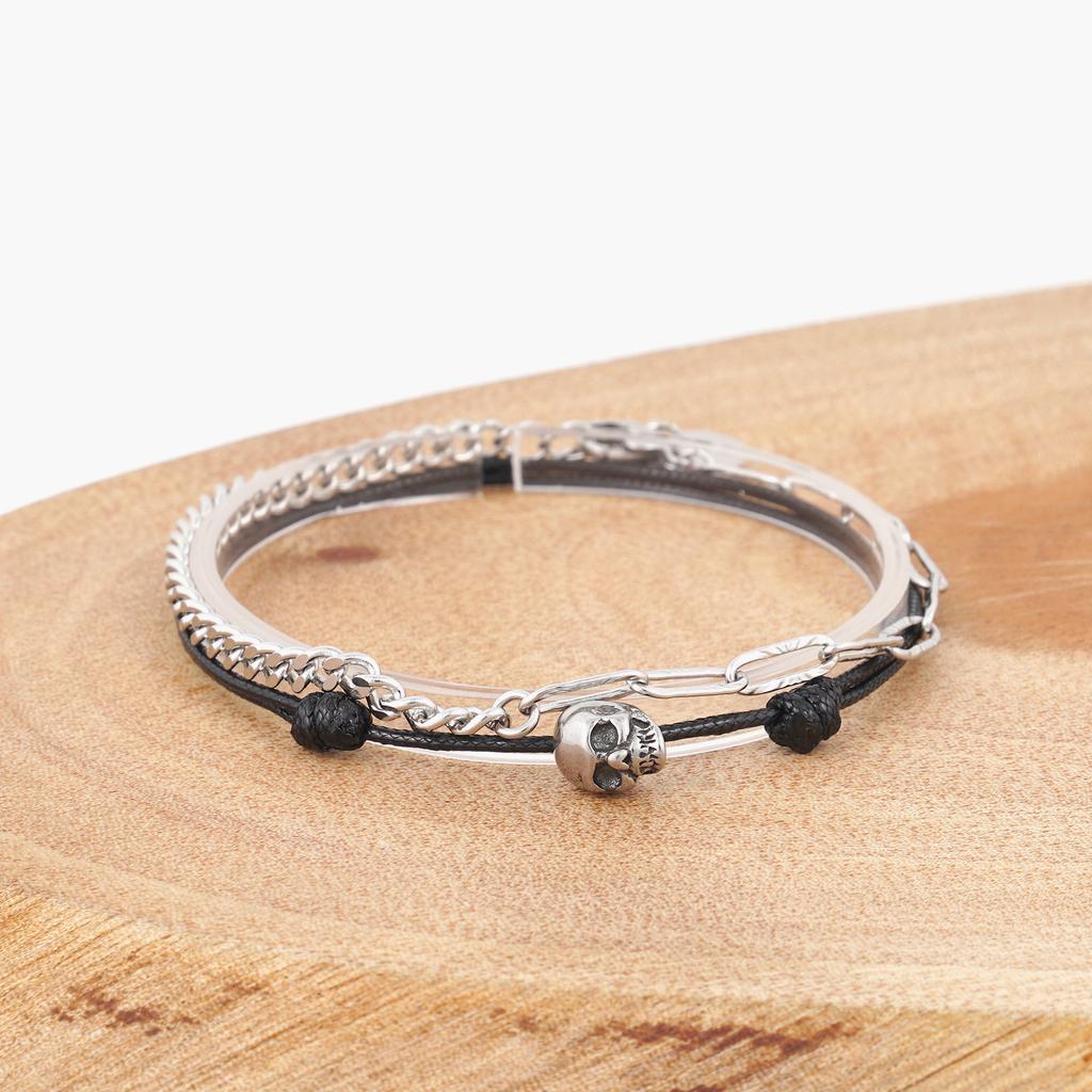 Jbans Classic Line Point Scenty Double 1098 Chain Skull Pendant String 1235Bk Bracelet Set (C2501-Se394_Bk)