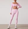 European & American Dance Yoga Wear: Sexy Square Neck Long Sleeve Top & High Waist Hip-Lifting Pants Set