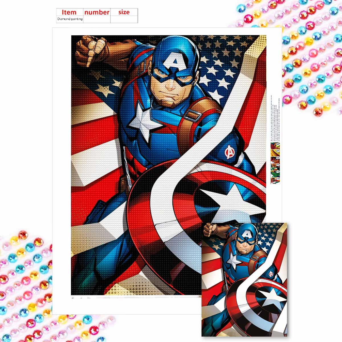 

Полная круглая алмазная живопись Капитан Америка Искусство Стразы Картина Мозаика Сделай сам 5D Вышивка крестом Домашнее украшение Round 20x30cm