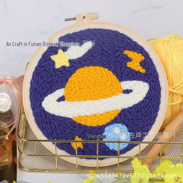 Russian Punch Needle Beginner DIY Wool Embroidery Kit – Handmade Material Pack for Embroidery Stool.