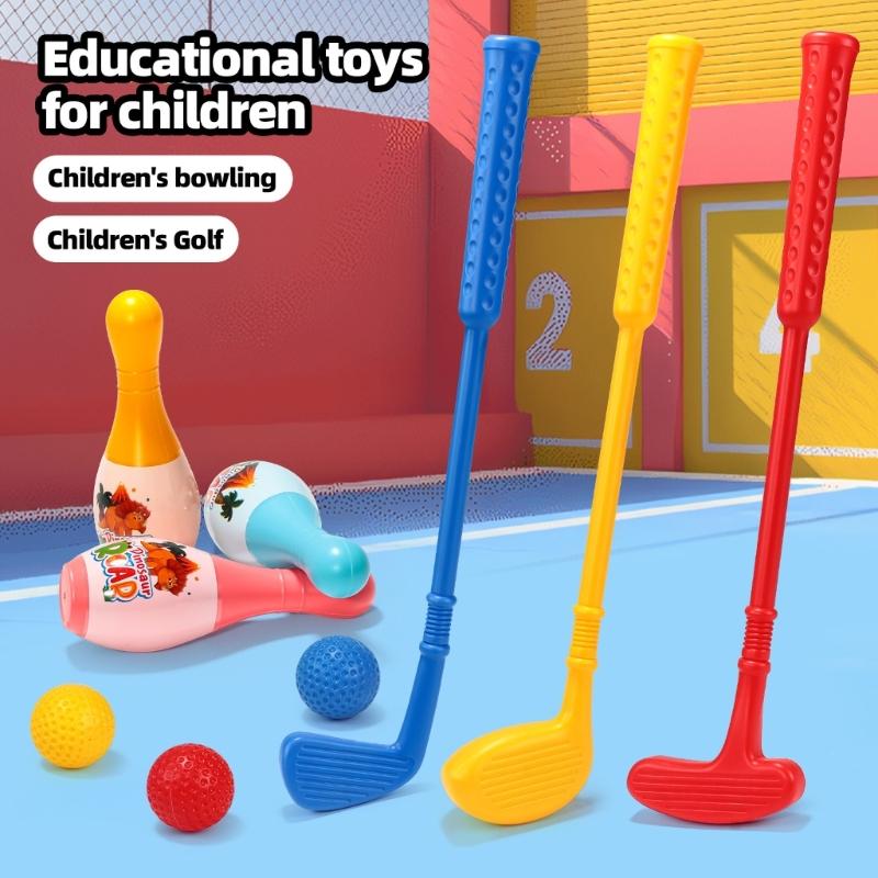 ABS Plastic Children Golf Toy Set With Golf Club Golf Ball and Bowling Pin for Indoor Exercise and Outdoor Training Use