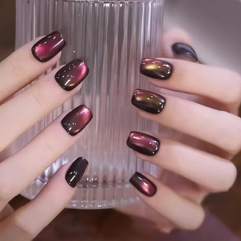 Quick And Stylish Cats Eye Short Nail Set 30pcs Press On Nail Full Cover False Nail Manicure For Party or Daily Wear