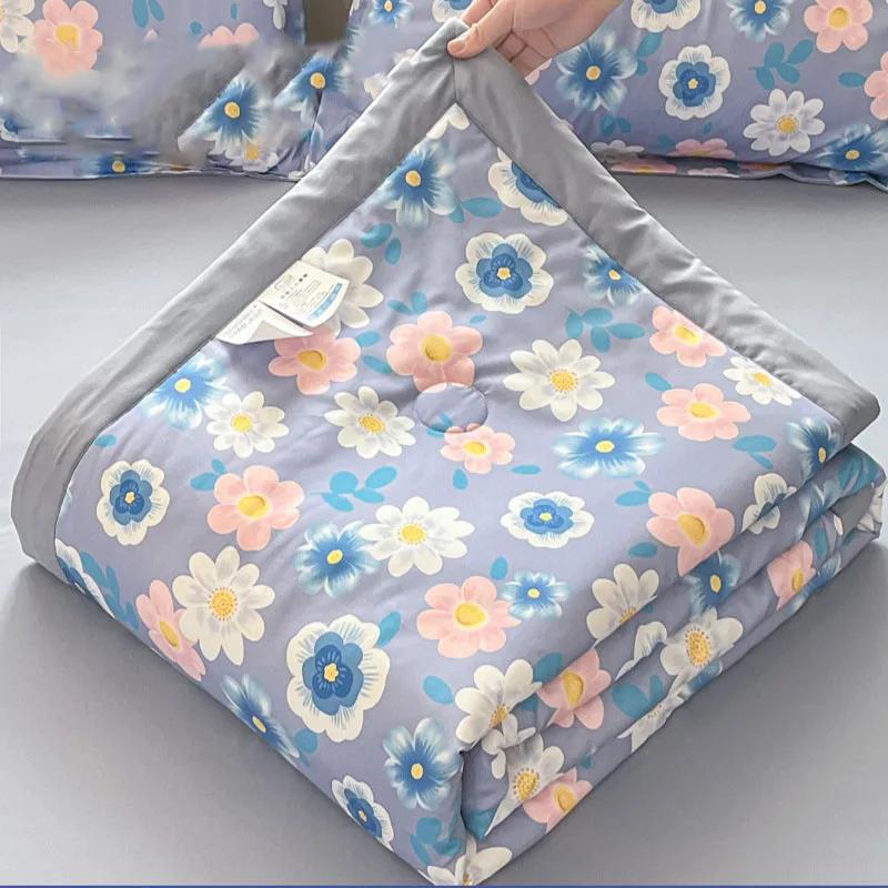 Fashion Flower Print Cool Blanket for Summer Light Skin Friendly Air Conditioner Comforter Single Double Bed Home Decor Quilt
