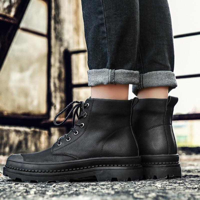 Herrenstiefel Hochwertige handgefertigte wasserdichte Stiefeletten aus echtem Leder mit schwarzer Plateausohle und rutschfester Motorradstiefel Botas Para Hombre