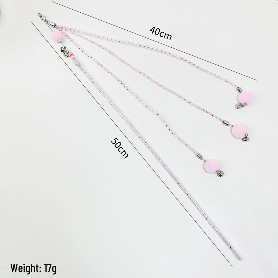 

Elastic Pom-pom Cat Teaser Stick with Plush Ball and Tassel - Interactive Cat Toy рожевий