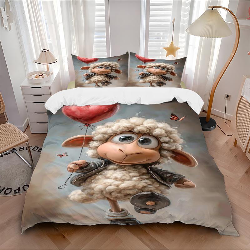 3pcs Anime Sheep Heart Balloon Bedding Set - Includes One Quilt Cover and Two Pillowcases (No Core) - Polyester Fabric, Perfect for Bedroom
