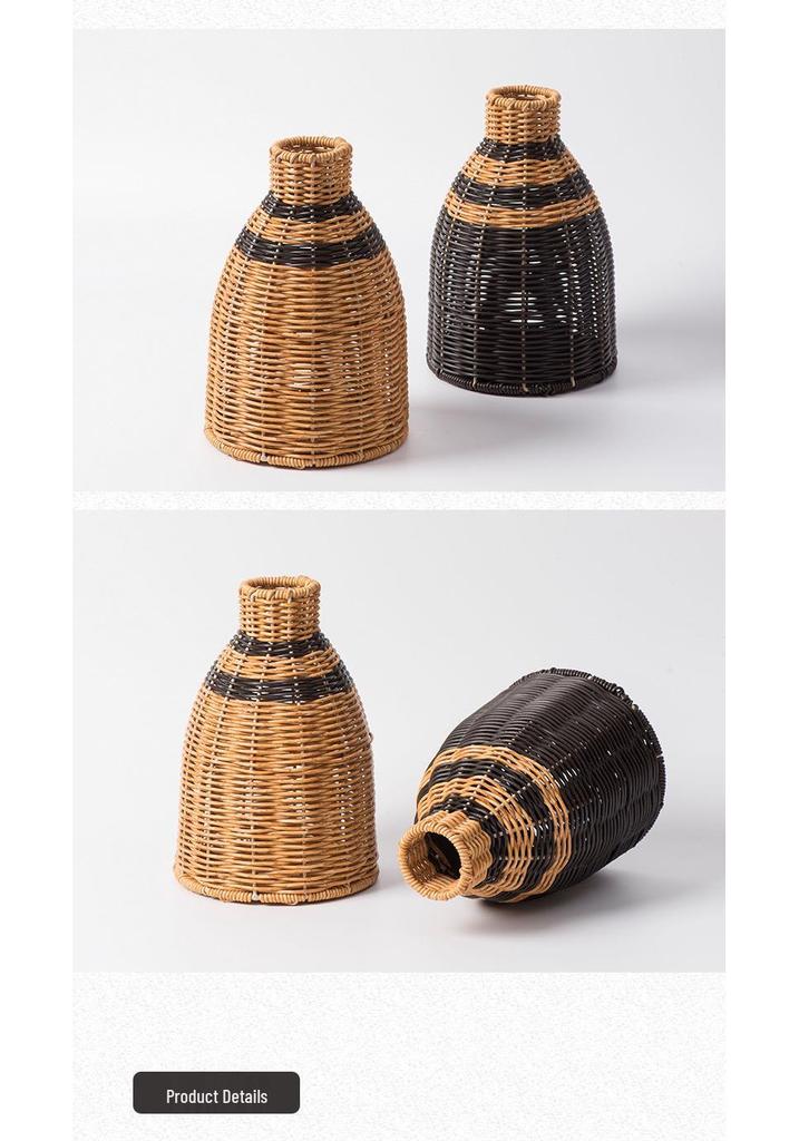 Hand-Woven Vintage Rattan-Style Vase: High-End Living Room Decor for Dried Flowers