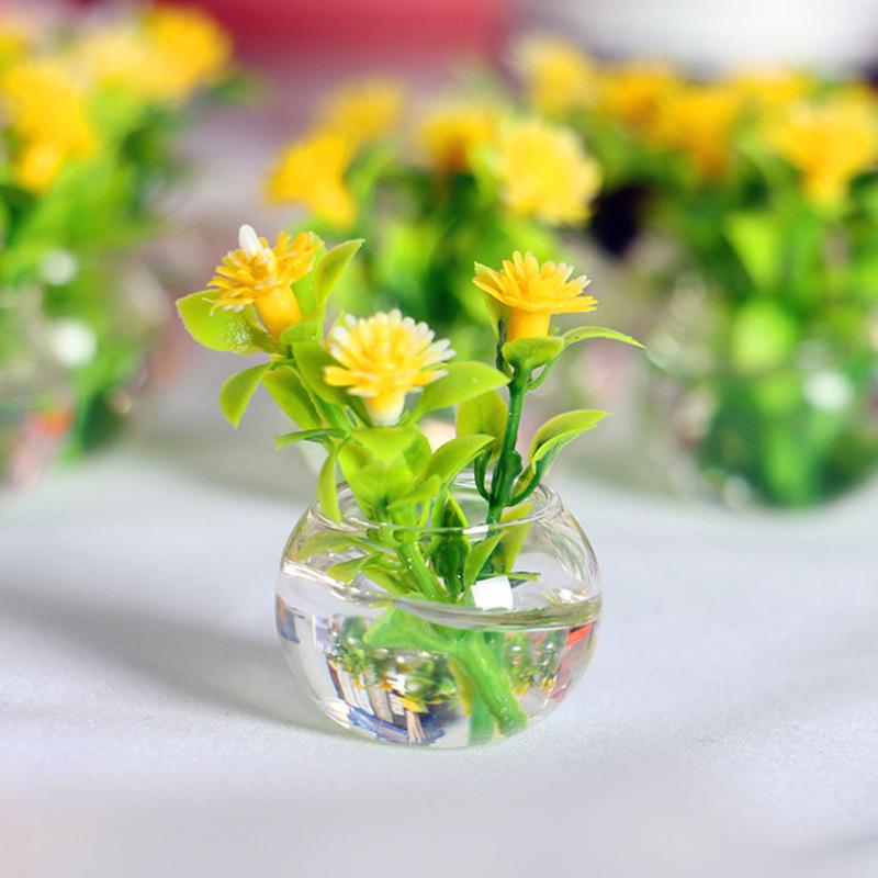 1:12 Dollhouse Miniature Jasmine Flower Vase Glass Dried Flower Vase Flower Arrangement Pot Doll Home Simulation Potted Plants