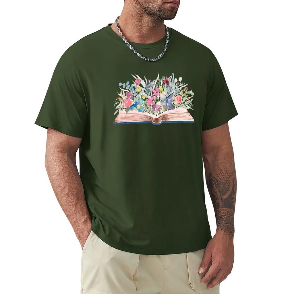 fashion t-shirt Watercolor Open Book with Florals T-Shirt vintage t shirt cute clothes cotton t-shirt graphic t shirt