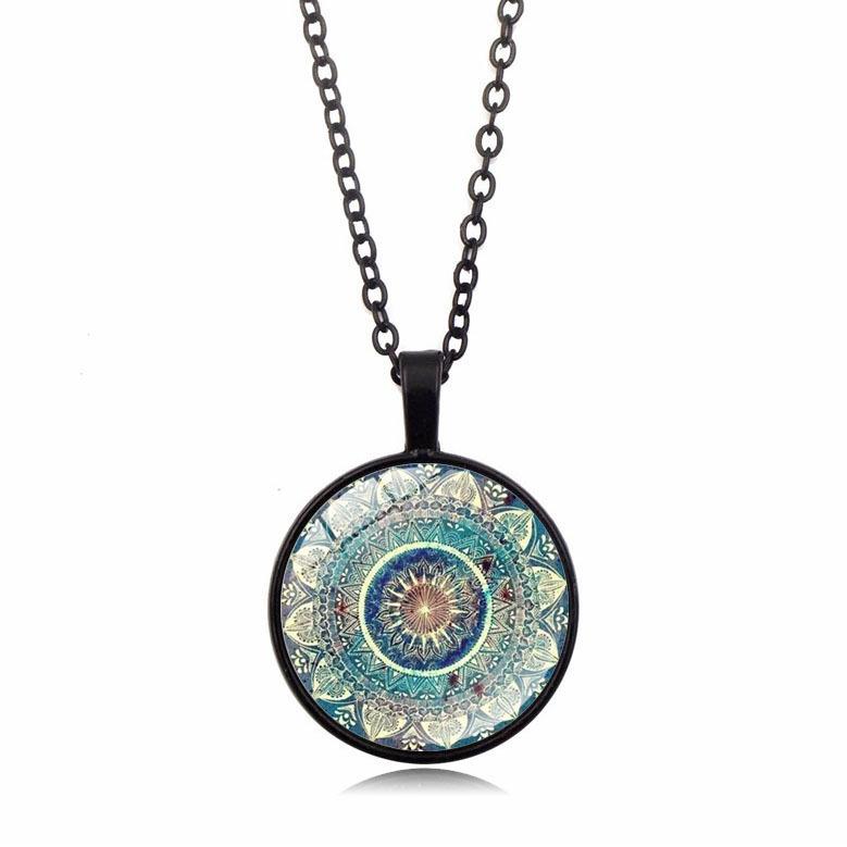 Organic Glass Mandala Flower Pendant Necklace, Laser-Cut Geometric Totem Necklace, Unisex Spiritual Jewelry