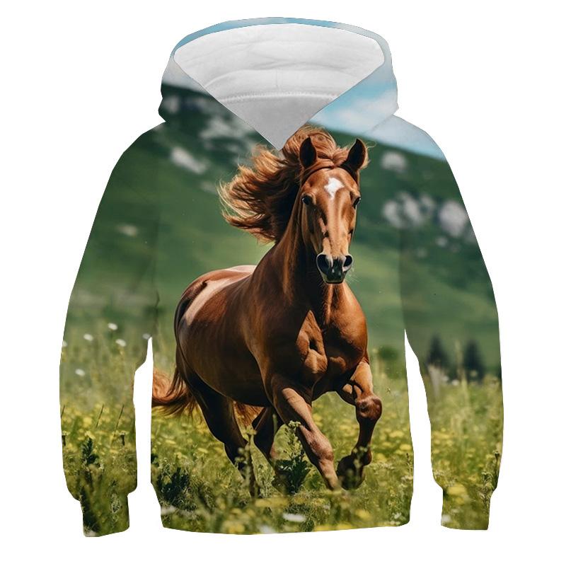 Kids Clothes Boy Hoodies Long Sleeve Creative 3D Horse Print Children Spring Fall Clothes Casual Stylish Outdoor Boy Clothes Top