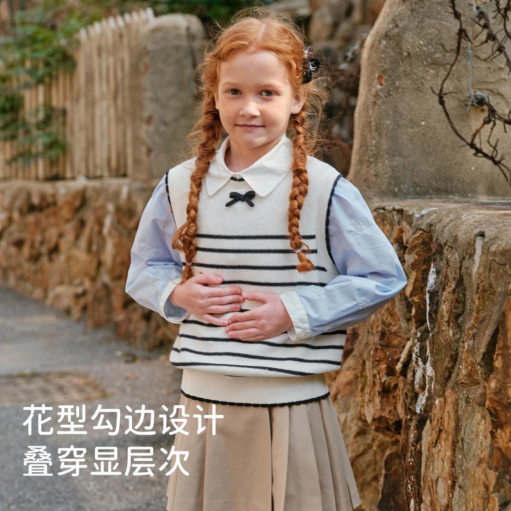 David Bella Girls' Anti static Vest Autumn Collection New CUHK Children's Striped College Style Knitted Shirt