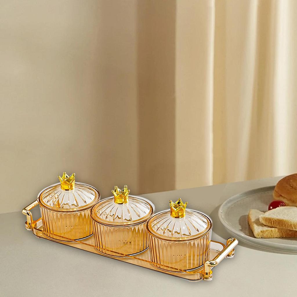 Dried Fruit Tray 3 Grid Food Storage Box Divided Serving Dishes Covered Candy Jar for Countertop Party Wedding Hotel Living Room