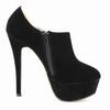 Women Short Boots Sexy 14cm Flock Ultra High Heels Platform Pumps Black Round Toe Stilettos Autumn Winter Shoes Large Size 44