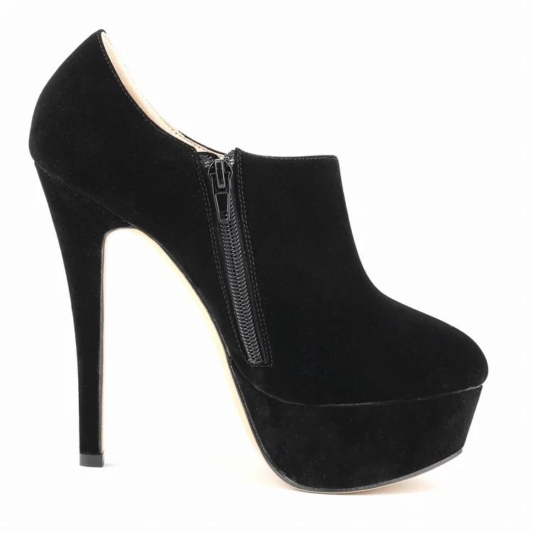 Dámské krátké kozačky Sexy 14cm Semišové Ultra vysoké podpatky Platformové lodičky Černé Kulatá špička Jehlové podpatky Podzimní Zimní boty Velká velikost 44