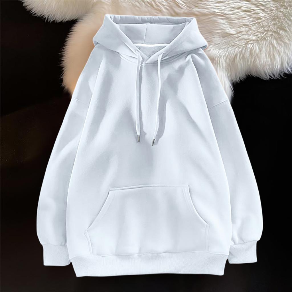 Ladies' Casual And Fashionable Solid Color Long Sleeved Hooded Warm Shirt Loose And Comfortable Hoodie