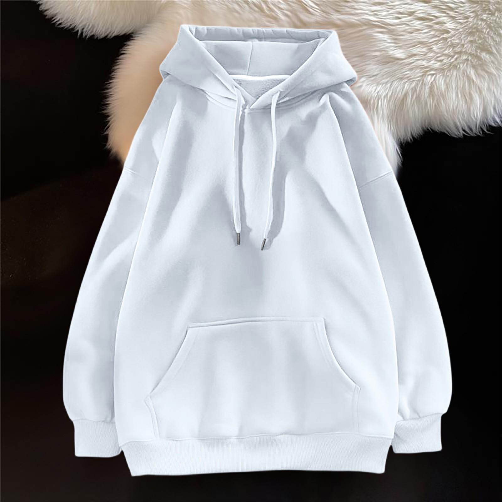 

Ladies Casual And Fashionable Solid Color Long Sleeved Hooded Warm Shirt Loose And Comfortable Hoodie L білий