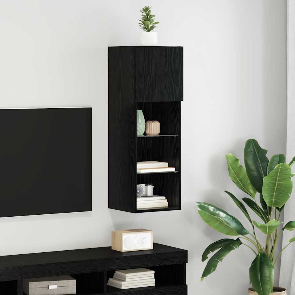 Wall Mounted TV Cabinet Black Oak Effect Particleboard