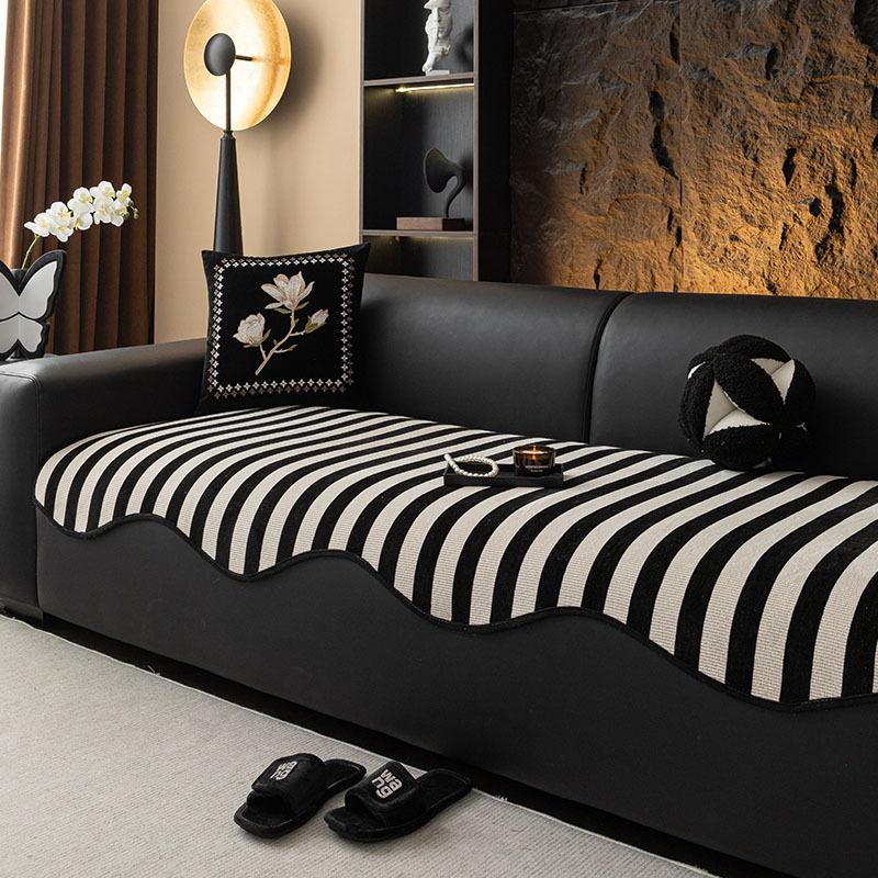 Sofa Kissen Stoff Vier Jahreszeiten Universelles Sitzkissen Rutschfest Schwarz Weiß Einfache Streifen Hochwertige Leder Sofa Abdeckung Bezug