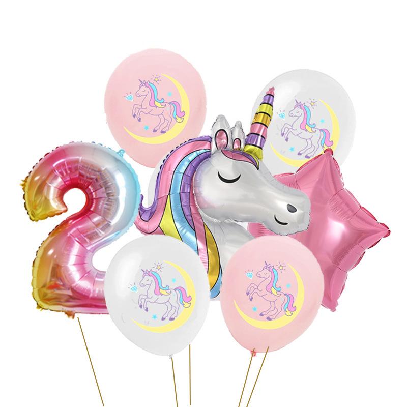 Rainbow Unicorn Birthday Party Balloon Set Girls 1 Year Unicorn Happy Birthday Decoration Supplies Baby Shower Foil Balloons