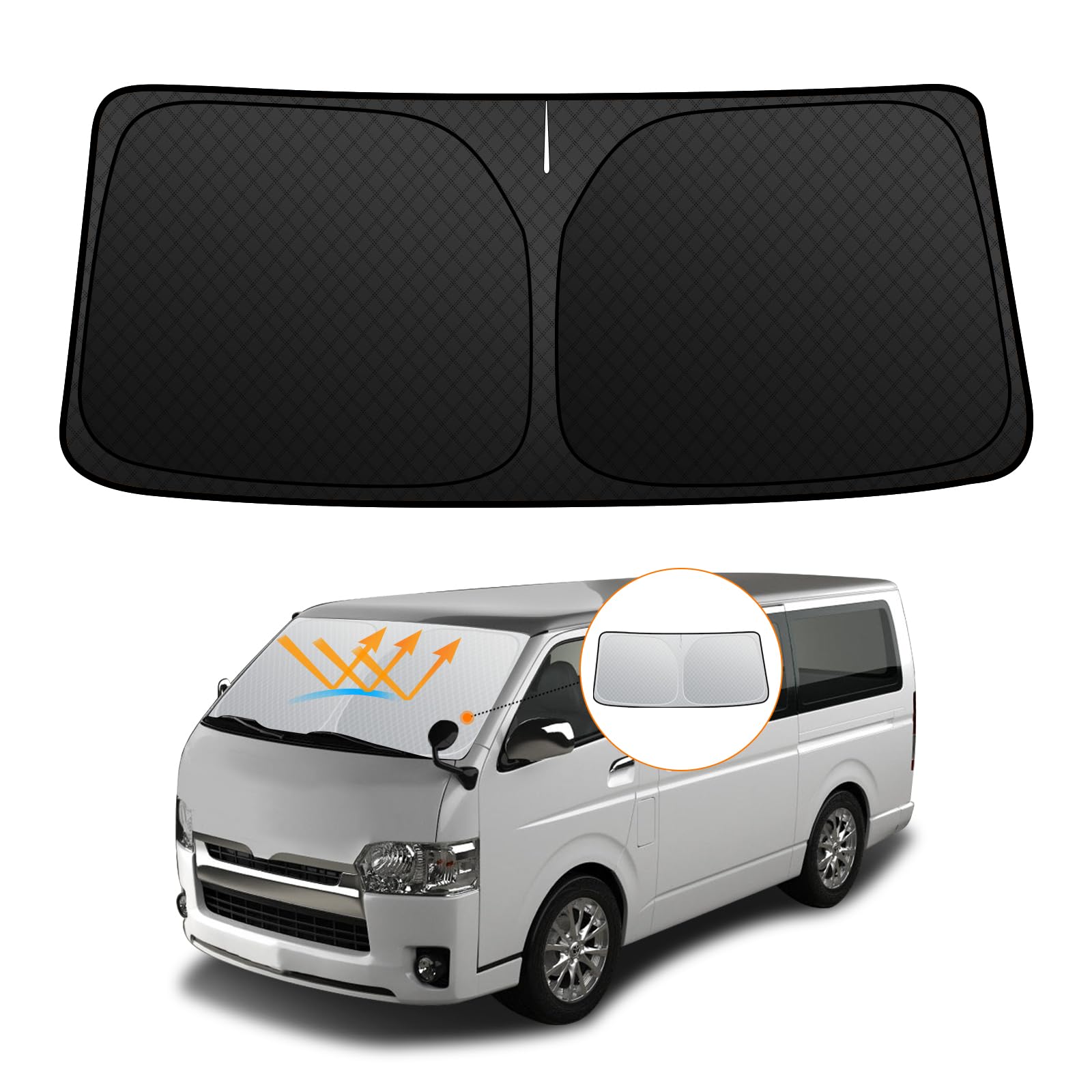 

Toyota Hiace 200 серия широкий кузов эксклюзивный солнцезащитный козырек на лобовое стекло защита от УФ лучей конструкция без присосок светонепроницаемая изоляция лето УФ чёрный