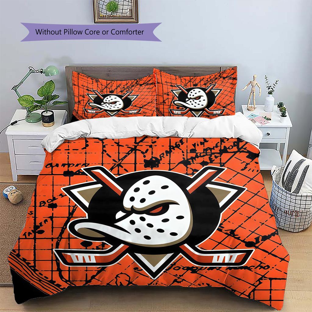 Anaheim Ducks Muster Bettwäsche Steppdecken-Set Heimdekoration Geschenk (1 Bettbezug + 2 Kissenbezüge (ohne Füllung))