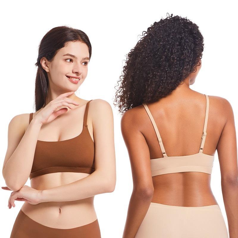 Damen Dünne BH-Abdeckung Ohne Bügel Elastisch Weich Rundhals Fixierte Cups Tanktop BH-Abdeckung