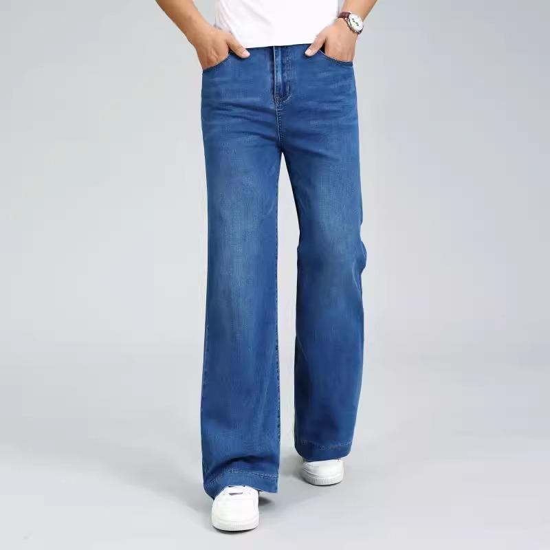 Men's Winter Thickened Stretch Jeans Men's Mid-Rise Loose Straight Denim Trousers