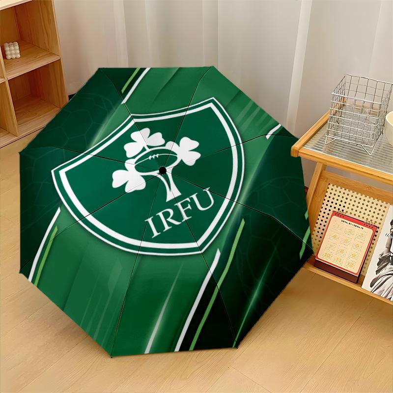 Ireland Rugby Print Auto 8?Ribs Folding Umbrella Wind Resistant Lightweight Automatic Umbrella For Daily Travel