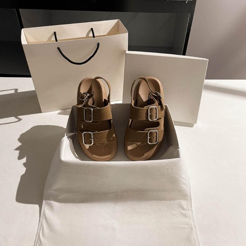 Zhike~ Leather matte premium sense muffin thick-soled outer sandals women's 2025 summer new versatile Roman shoes
