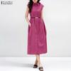 Women Casual Turn Down Collar Sleeveless Elegant Dress
