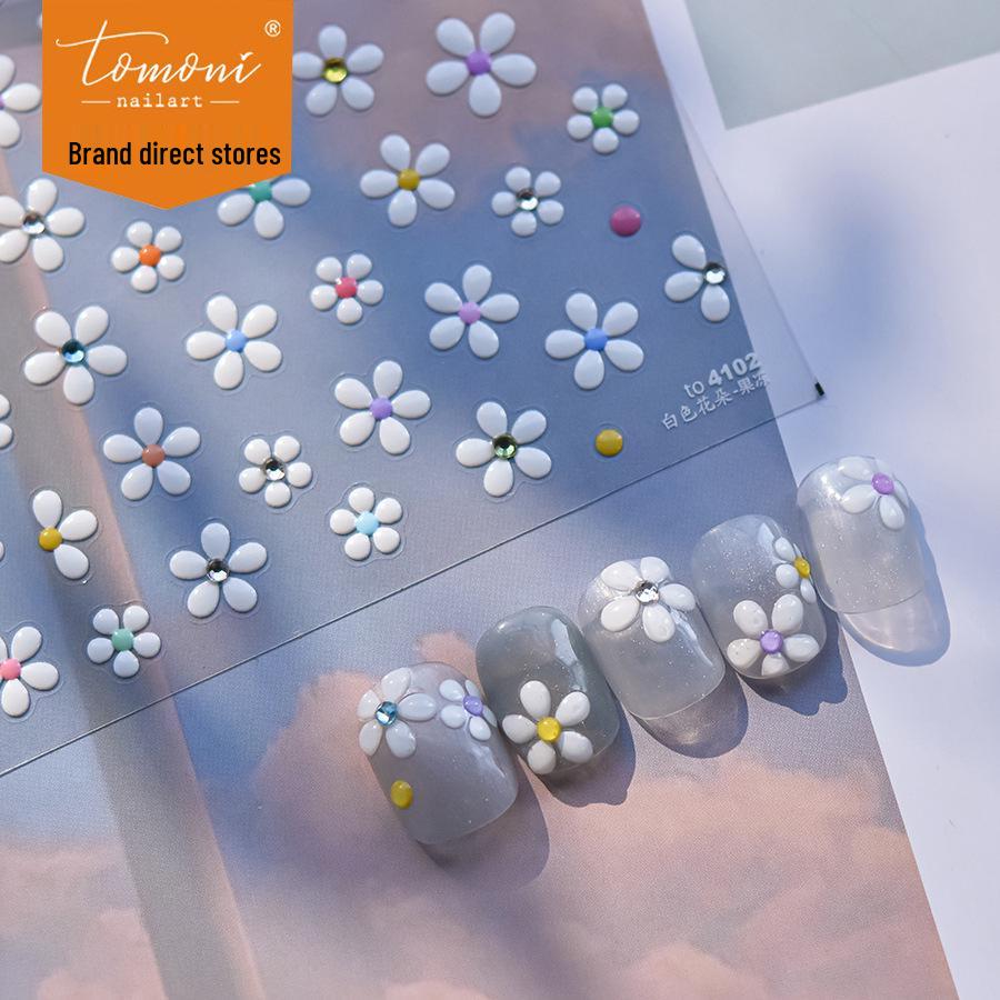 

Tomoni Crystal Cute White Flower Nail Stickers 4102