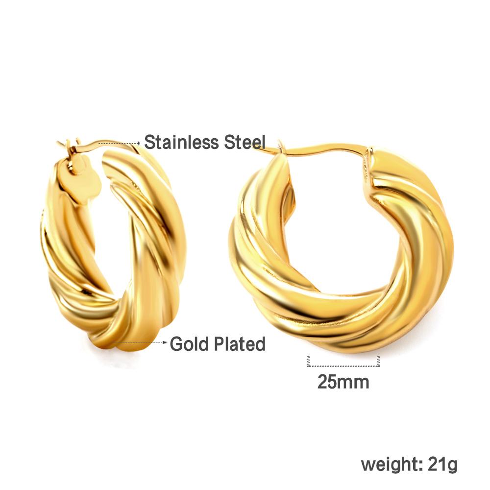 Fashion Irregular Twisted Earrings for Women, French Vintage Jewelry High-end Exaggerated Stainless Steel Gold-plated Gift