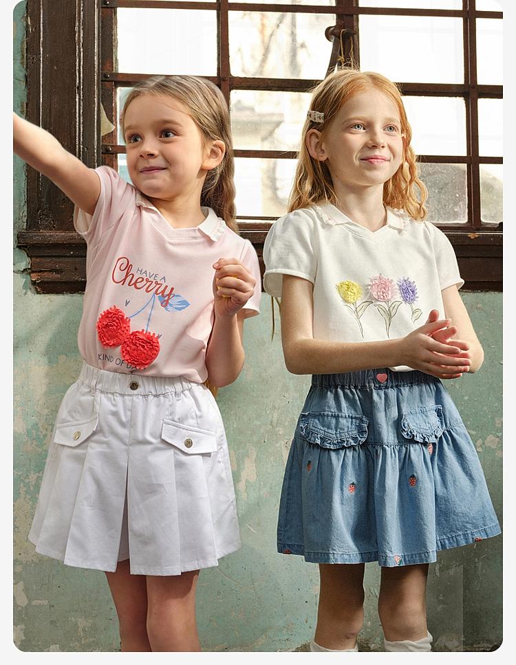 Davidella Girls' Short-Sleeved Summer Clothes, Children's Soda Cotton T-Shirt, Girls' Top