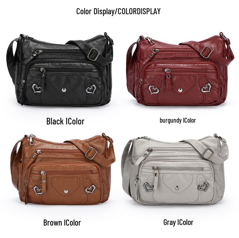 Elegante Mehrschichtige Umhängetasche aus Weichem Leder für Mütter mittleren Alters und ältere Mütter